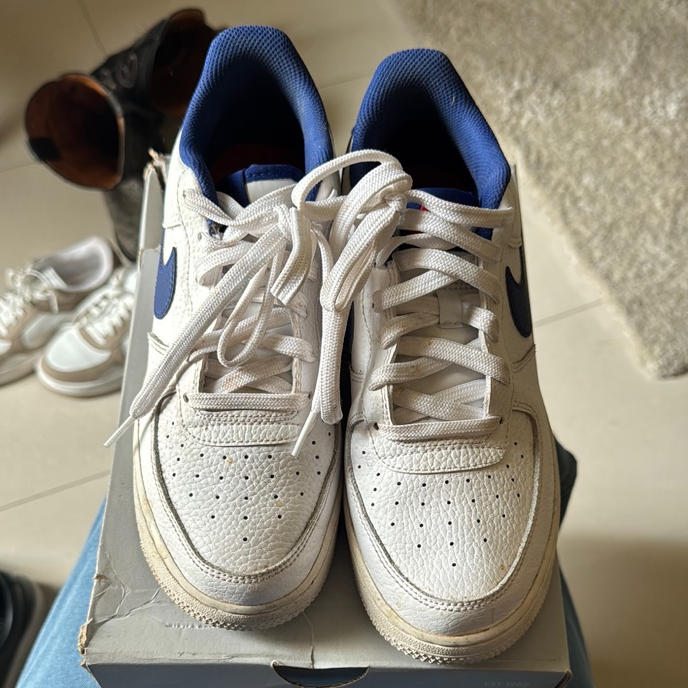 Nike White and Blue Low-Top Sneakers